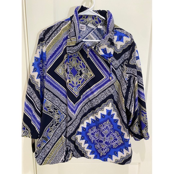 Zenergy by Chico's Jackets & Blazers - Zenergy by Chico's Blue Paisley Zip Mock Neck Jacket Womens Size 3 L/XL